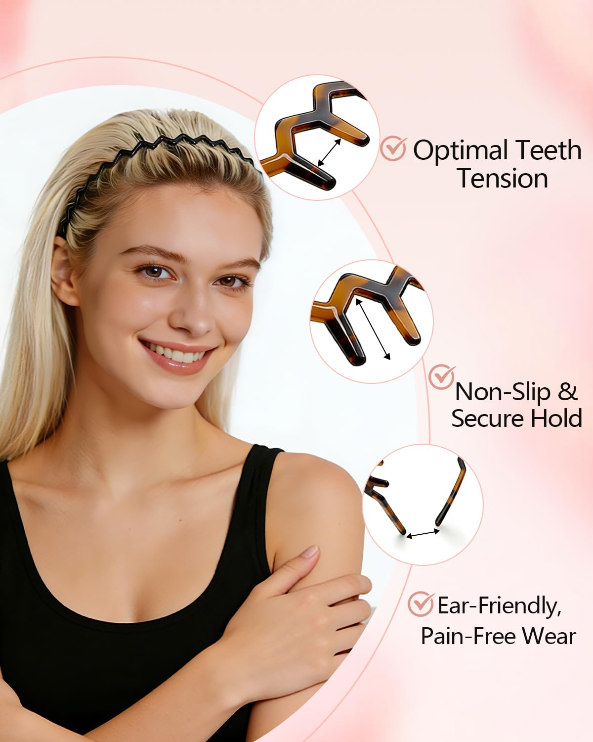 Sizobi Zig Zag Headbands for Women, Non-Slip Comb Wavy Headbands with Teeth
