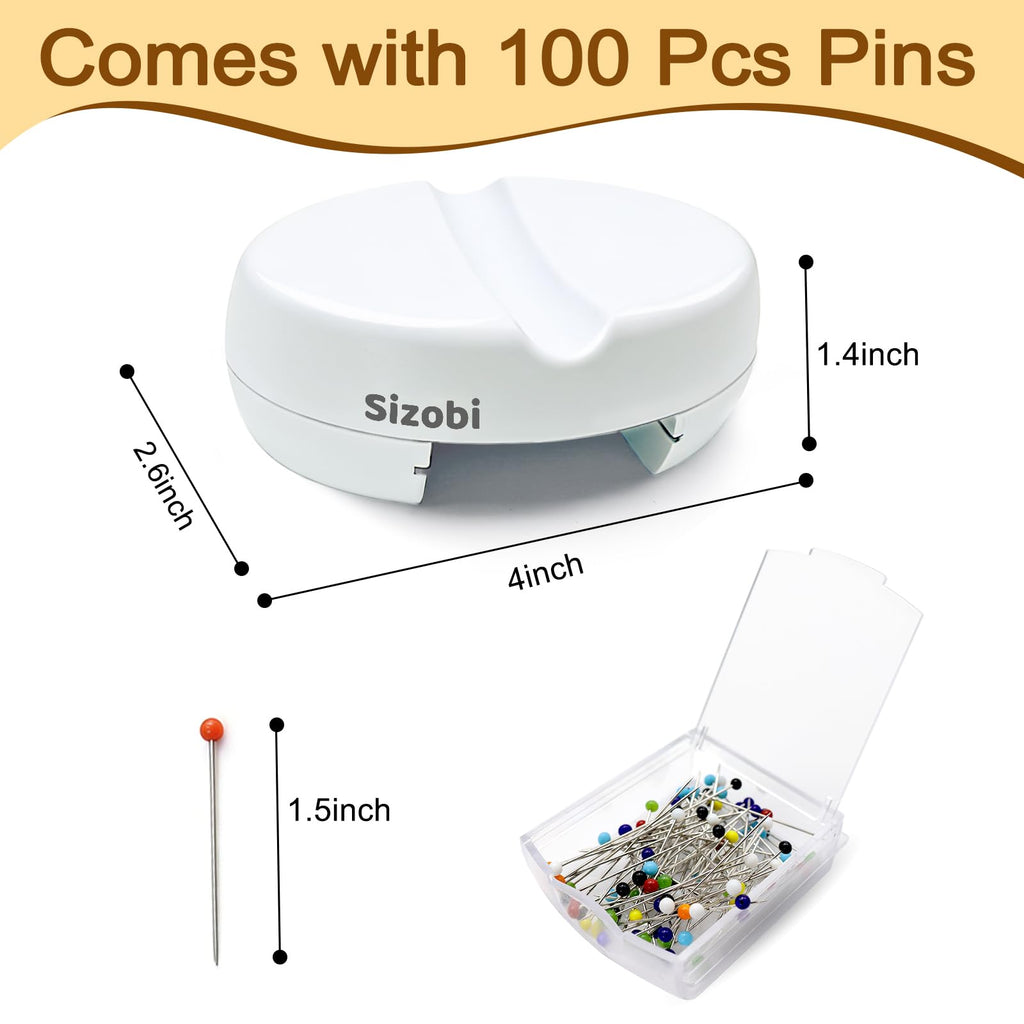 Sizobi Magnetic Pin Cushions for Sewing with 100Pcs Ball Head Straight Pins