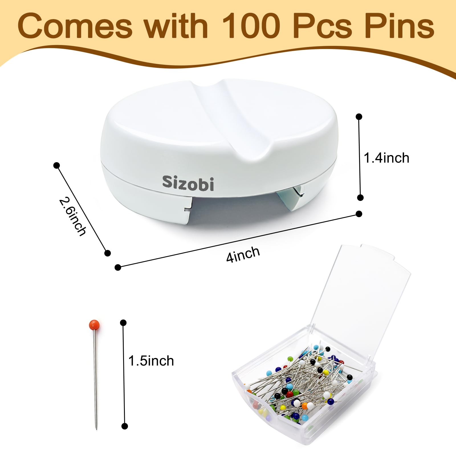 Sizobi Magnetic Pin Cushions for Sewing with 100Pcs Ball Head Straight Pins