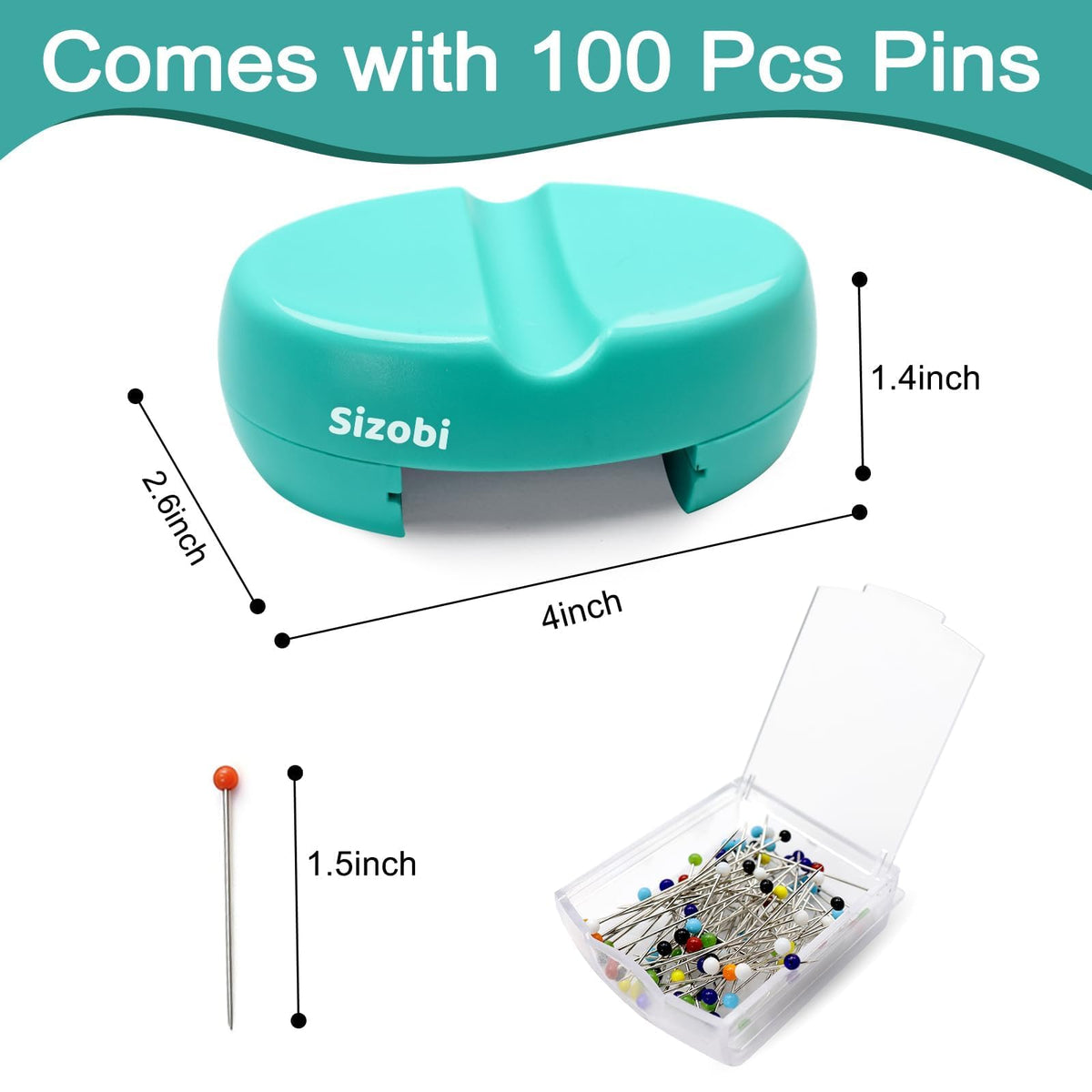 Sizobi Magnetic Pin Holder with 100 Pcs Pins, Sewing Supplies Organizer