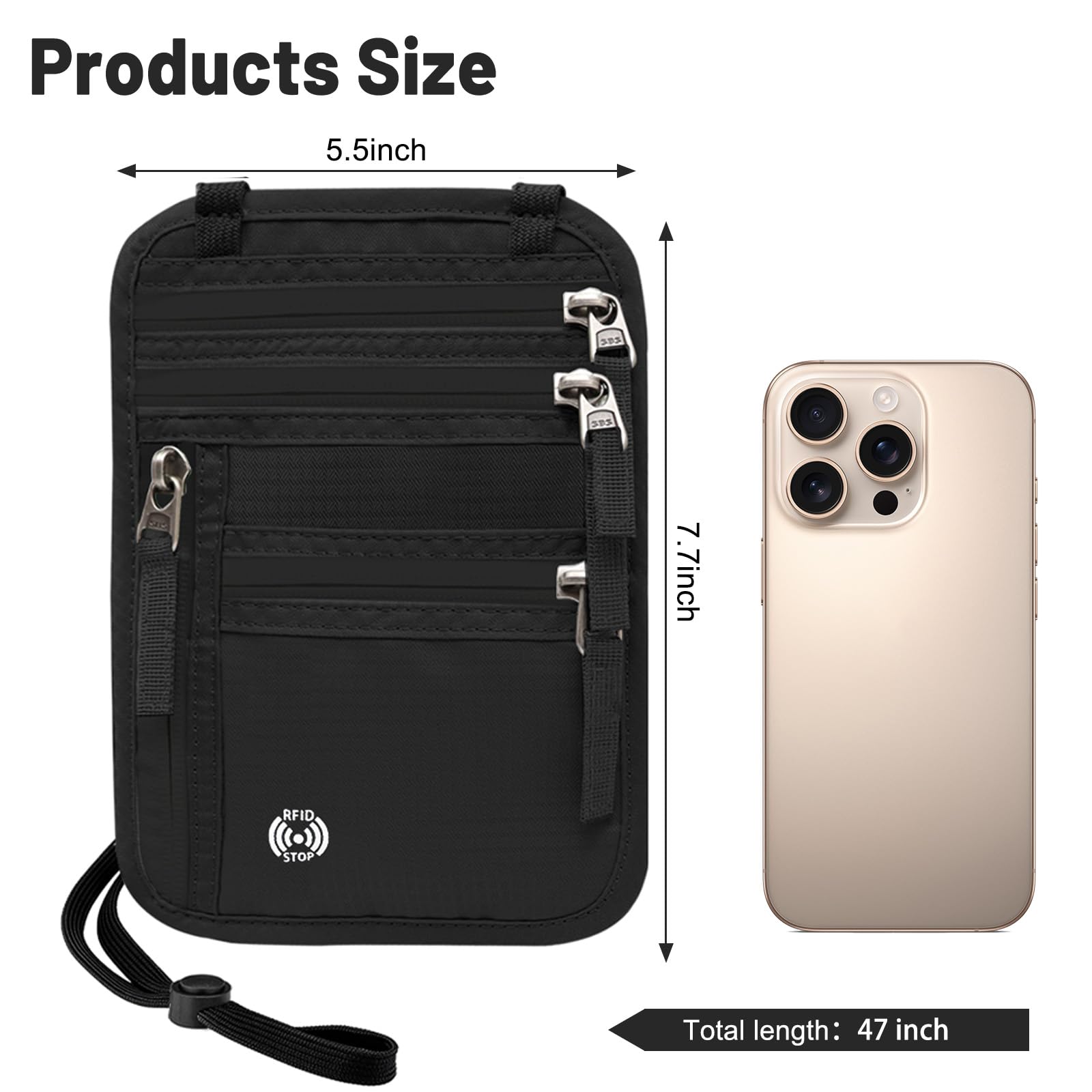 Sizobi Neck Wallet for Traveling Women Men, RFID Blocking Passport Holder