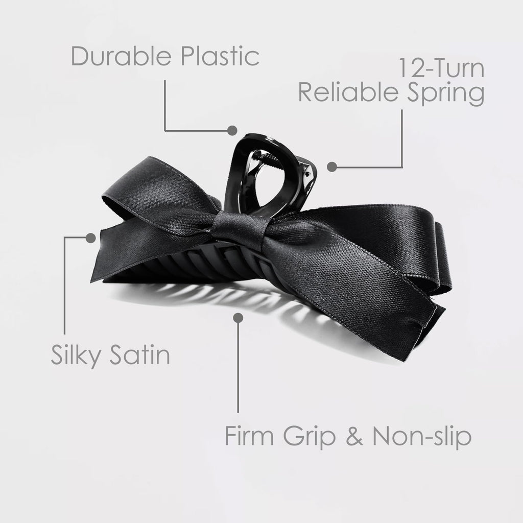 Sizobi 2Pcs Women's Hair Accessories: Large Claw Clips with Glossy and Matte Silky Satin Bows for Thin, Thick, or Curly Hair