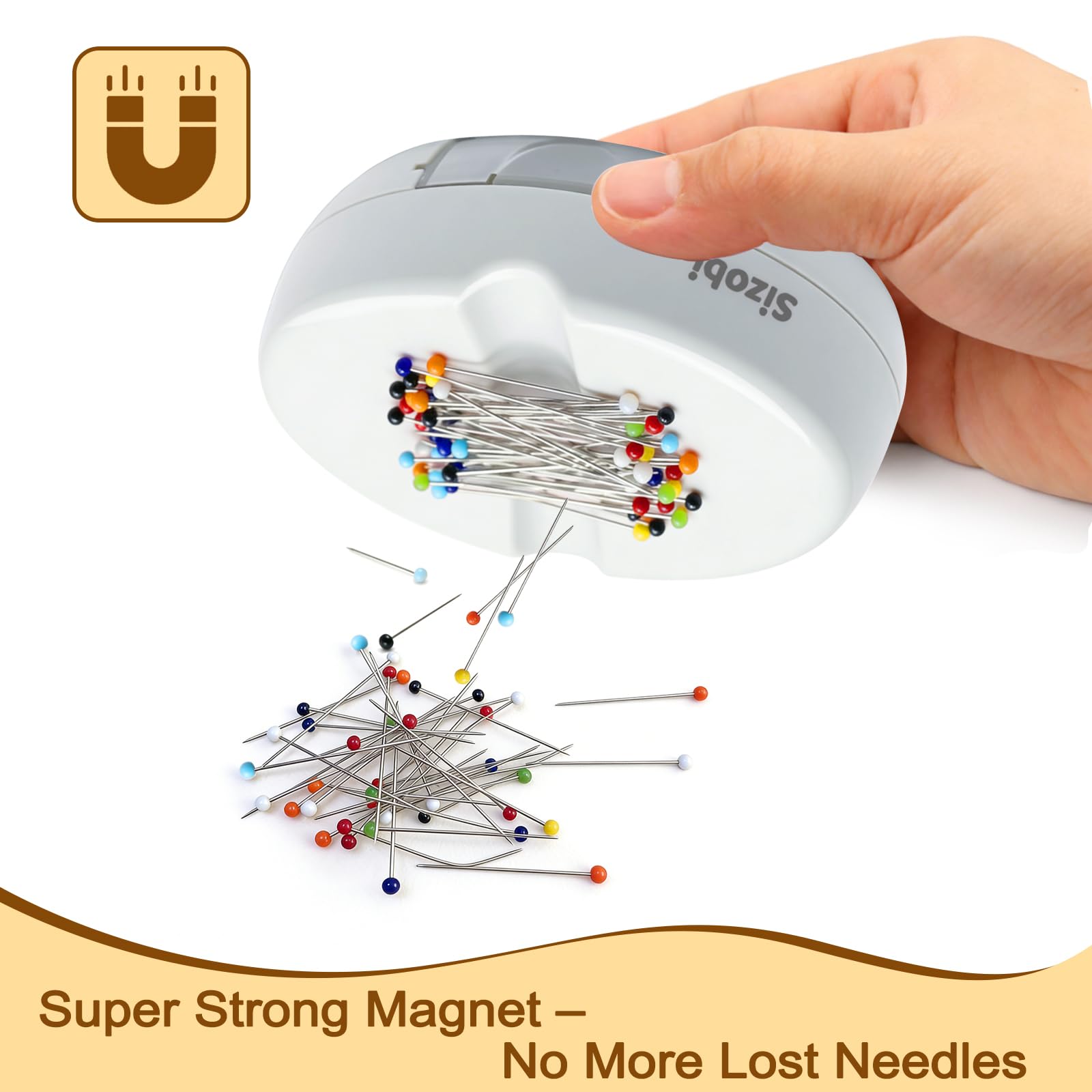 Sizobi Magnetic Pin Cushions for Sewing with 100Pcs Ball Head Straight Pins
