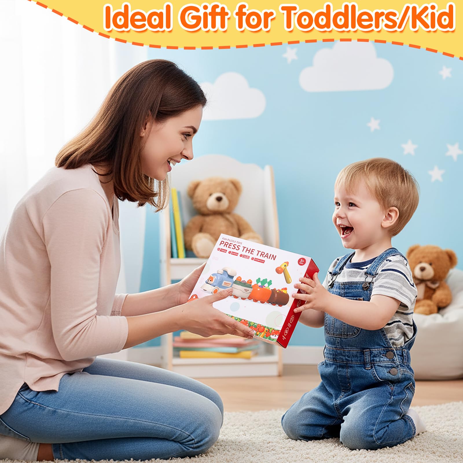 Press to Go Train Toys for Toddlers 2-4, Learning Sorting Montessori Toys