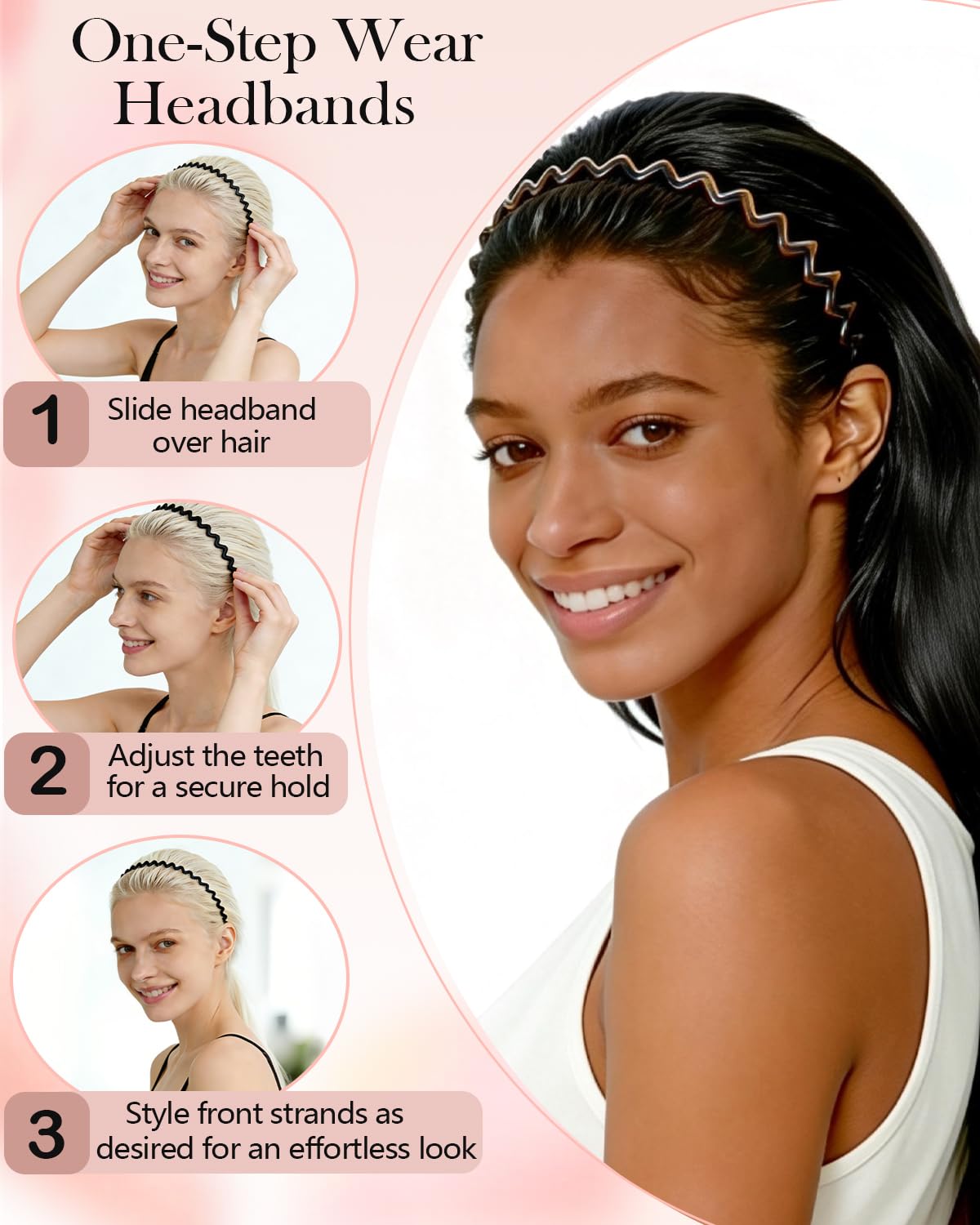 Sizobi Zig Zag Headbands for Women, Non-Slip Comb Wavy Headbands with Teeth