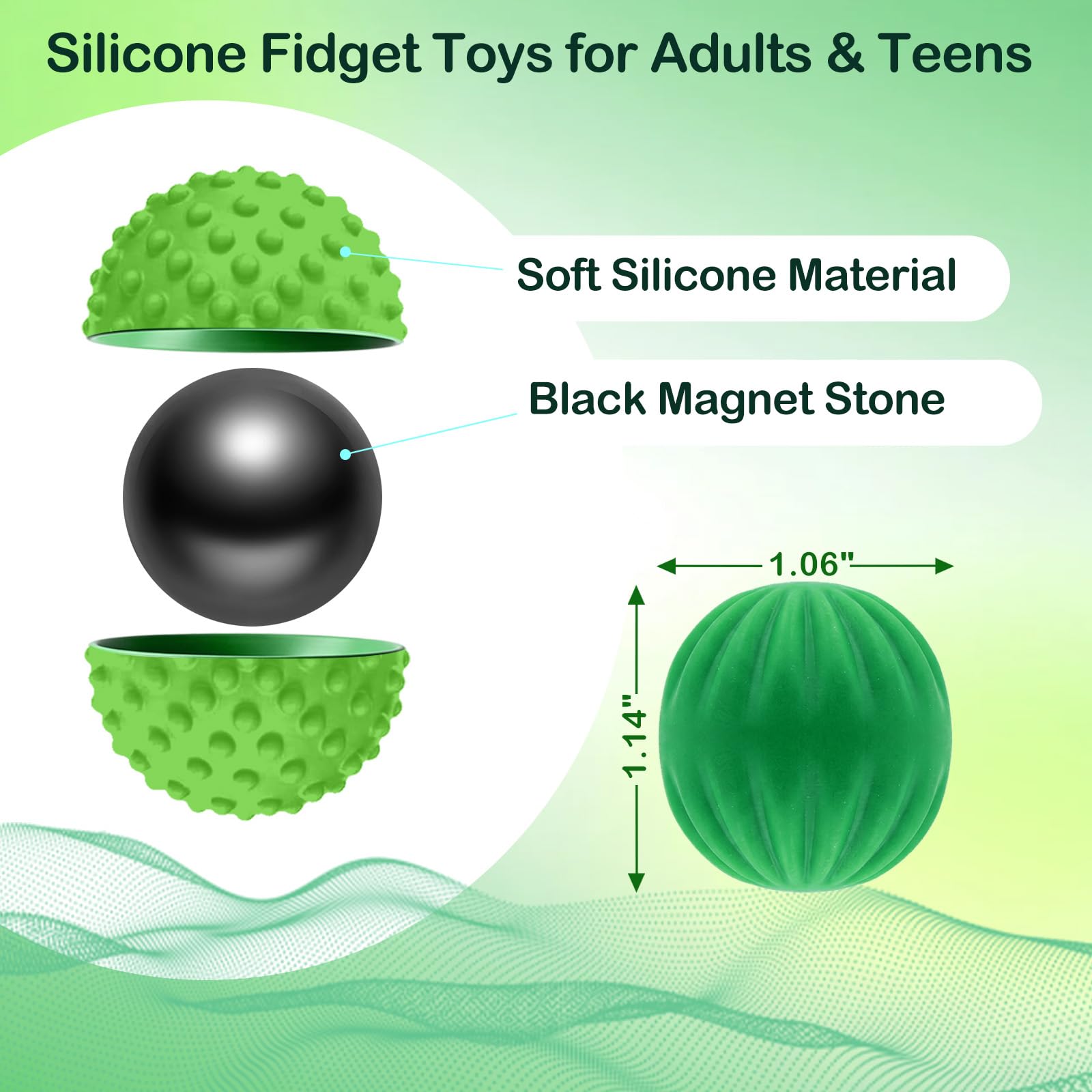 Sizobi Magnetic Fidget Balls Silicone Fidget Toys for Adults & Teens, 4PCS Stress Relief Sensory Toys for Autism ADHD Anxiety, Quiet Office Desk Stress Toys, Stocking Stuffers for Women Men Teen Gift