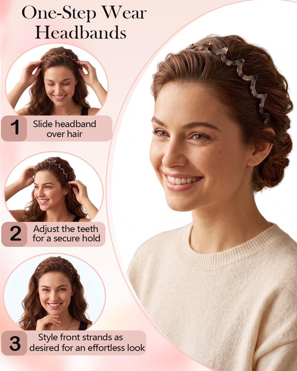Sizobi Zig Zag Headbands for Women, Non-Slip Comb Wavy Headbands with Teeth