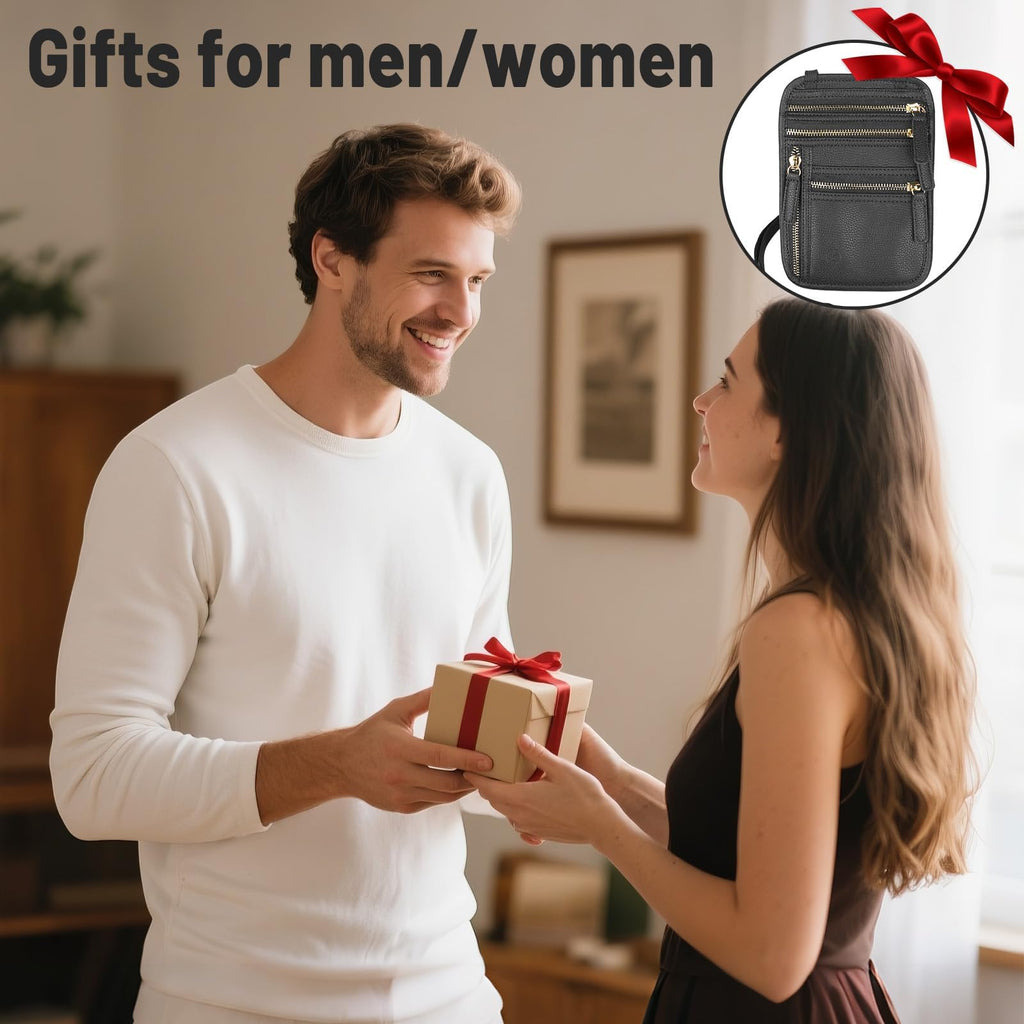 Neck Wallet for Traveling Women Men, RFID Blocking Leather Travel Pouch