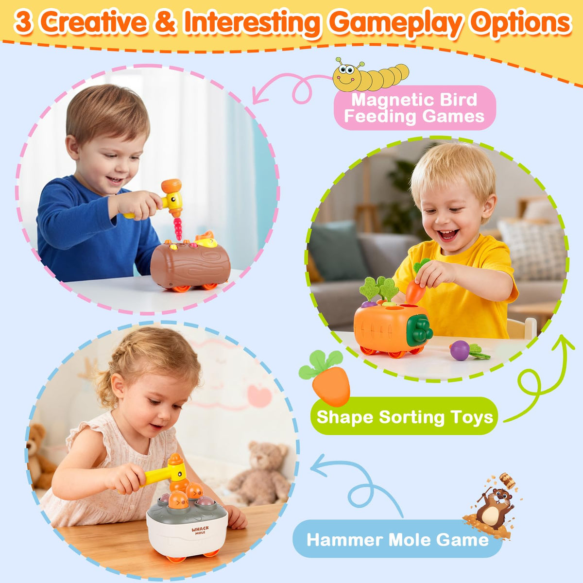 Press to Go Train Toys for Toddlers 2-4, Learning Sorting Montessori Toys