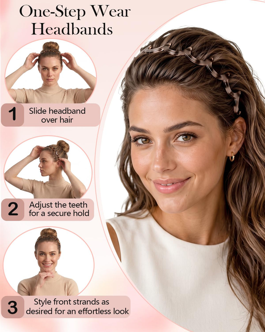 Sizobi Zig Zag Headbands for Women, Non-Slip Comb Wavy Headbands with Teeth