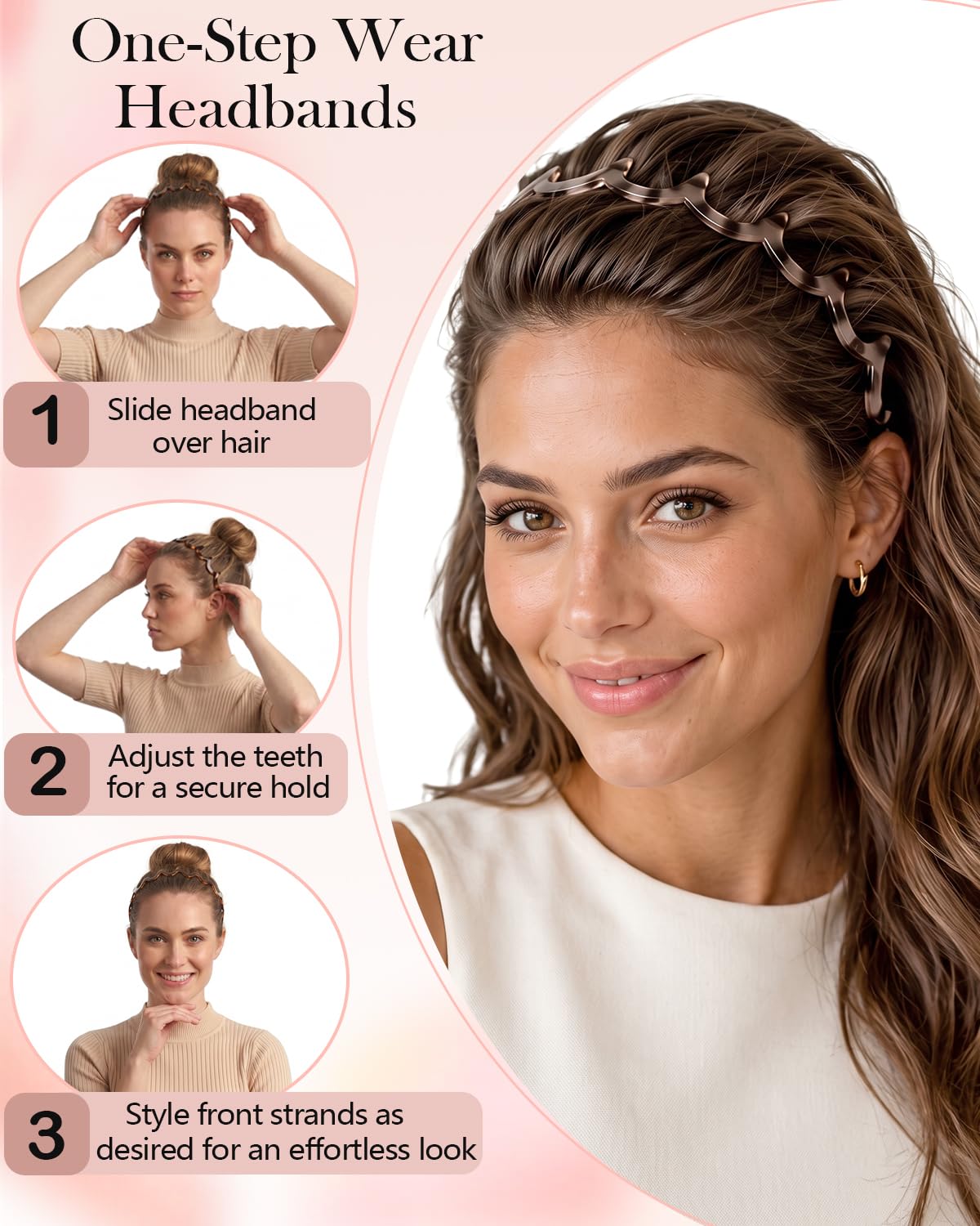 Sizobi Zig Zag Headbands for Women, Non-Slip Comb Wavy Headbands with Teeth