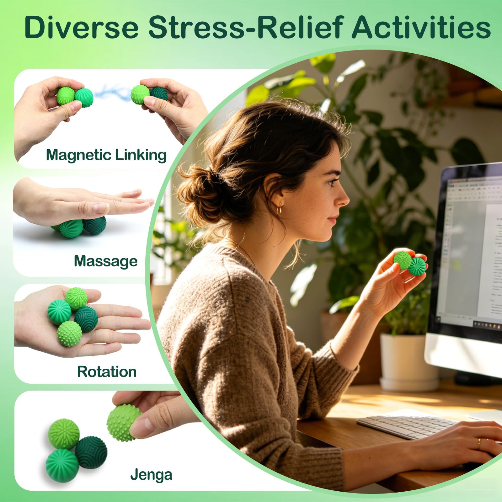 Sizobi Magnetic Fidget Balls Silicone Fidget Toys for Adults & Teens, 4PCS Stress Relief Sensory Toys for Autism ADHD Anxiety, Quiet Office Desk Stress Toys, Stocking Stuffers for Women Men Teen Gift