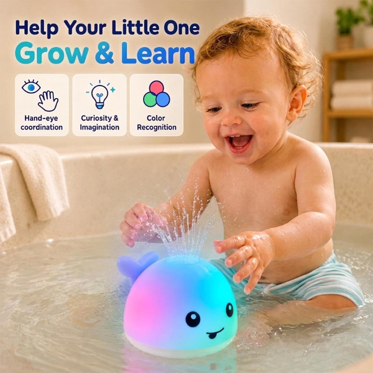 Sizobi Whale Bath Toy Sprinkler, Light up Baby Bath Toys for Kids Ages 1-3