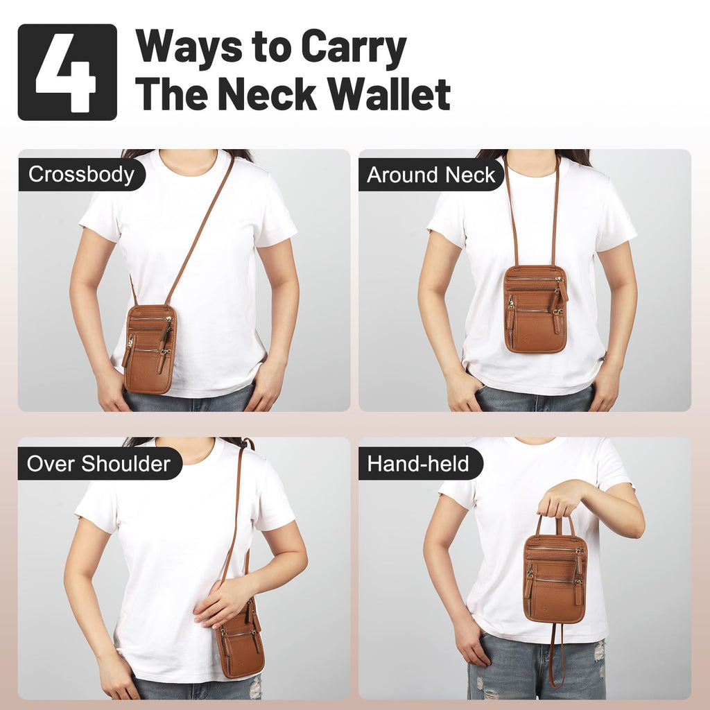 Neck Wallet for Traveling Women Men, RFID Blocking Leather Travel Pouch