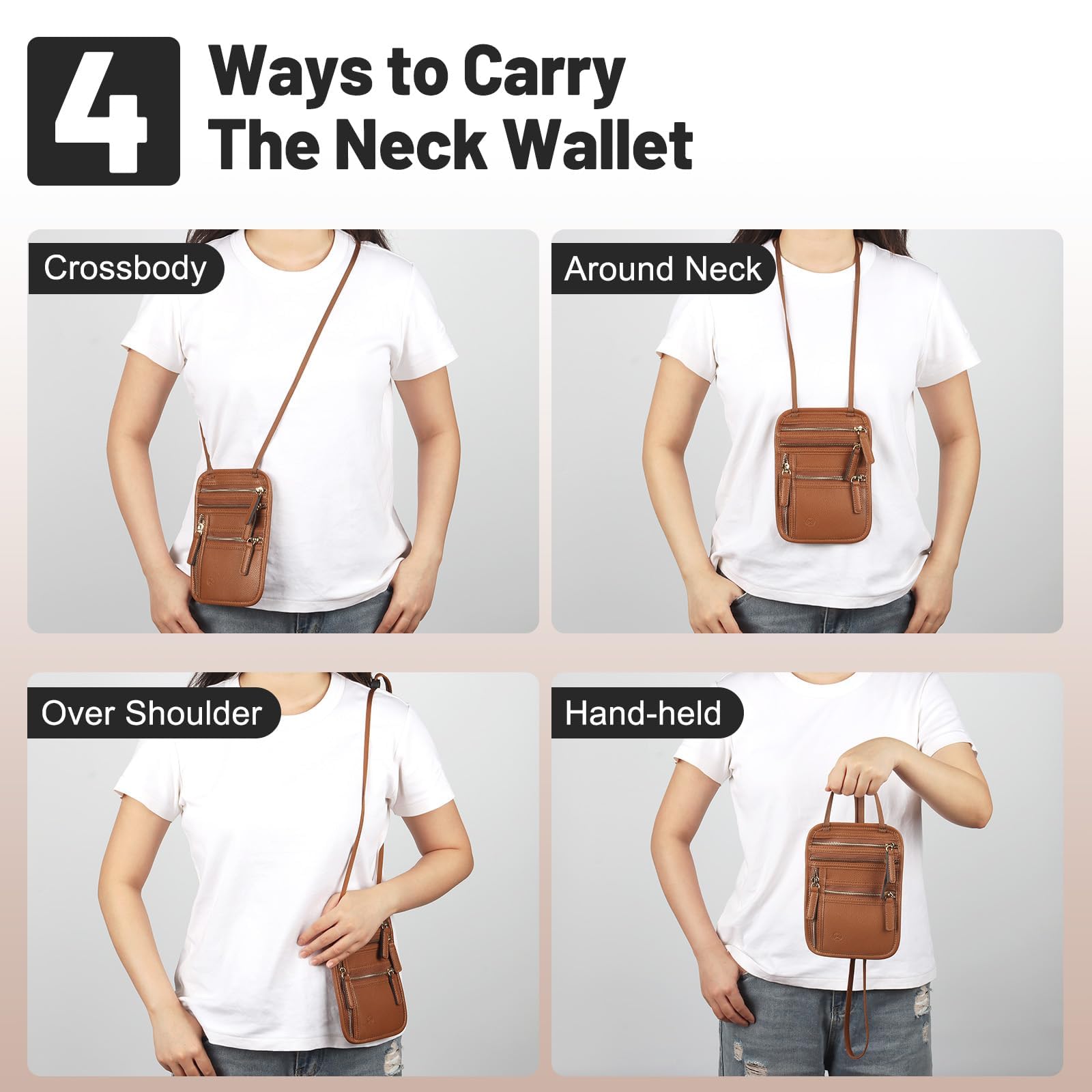 Neck Wallet for Traveling Women Men, RFID Blocking Leather Travel Pouch