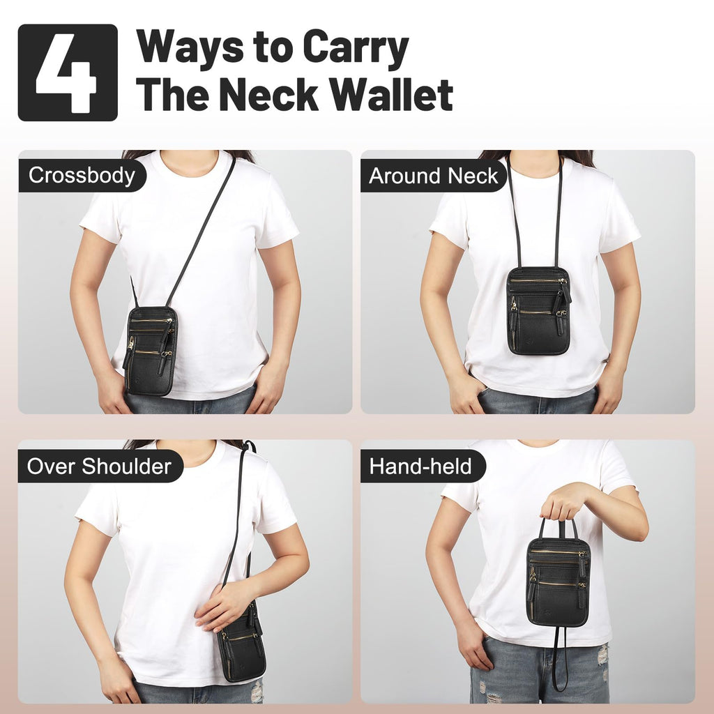 Neck Wallet for Traveling Women Men, RFID Blocking Leather Travel Pouch