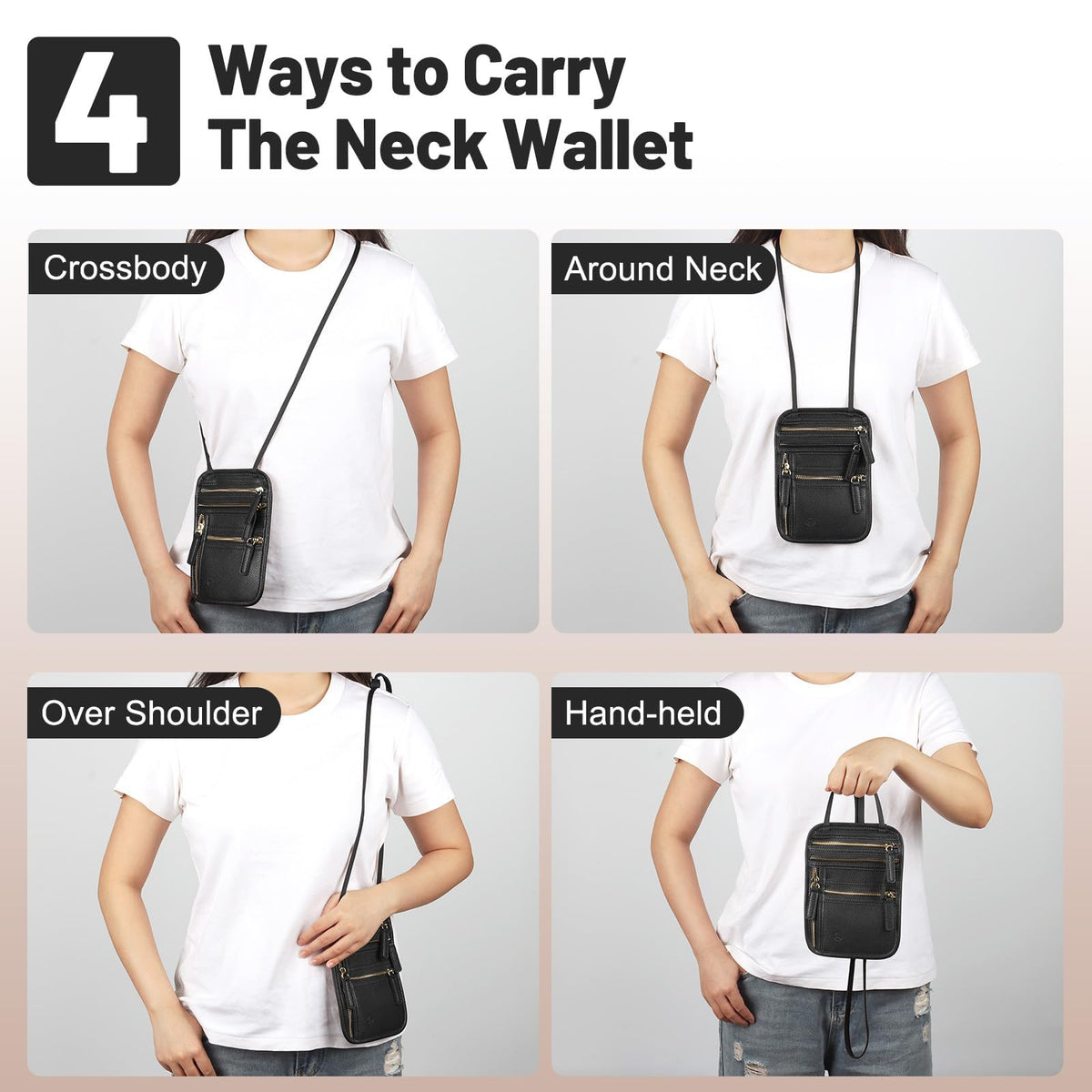 Neck Wallet for Traveling Women Men, RFID Blocking Leather Travel Pouch