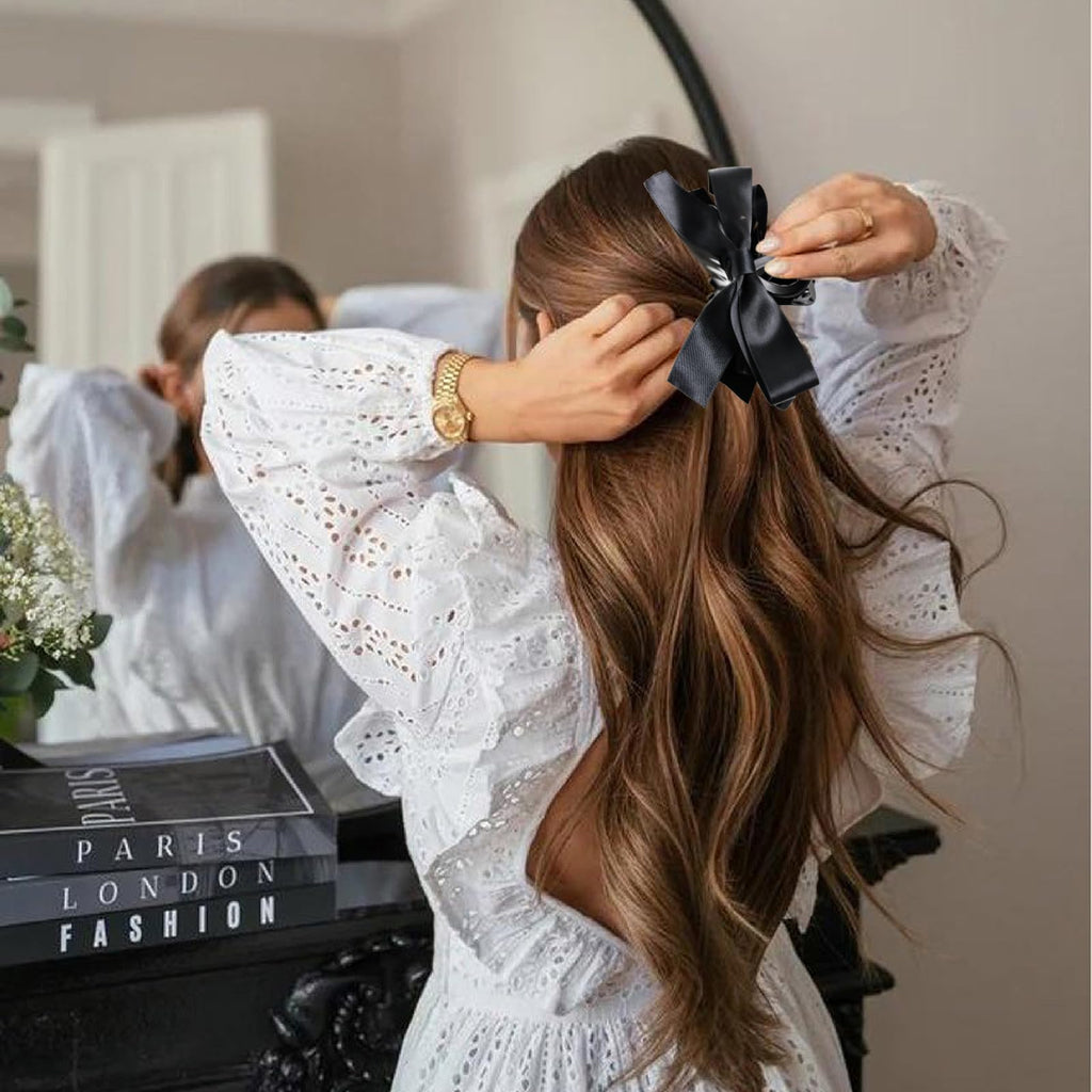 Sizobi 2Pcs Women's Hair Accessories: Large Claw Clips with Glossy and Matte Silky Satin Bows for Thin, Thick, or Curly Hair
