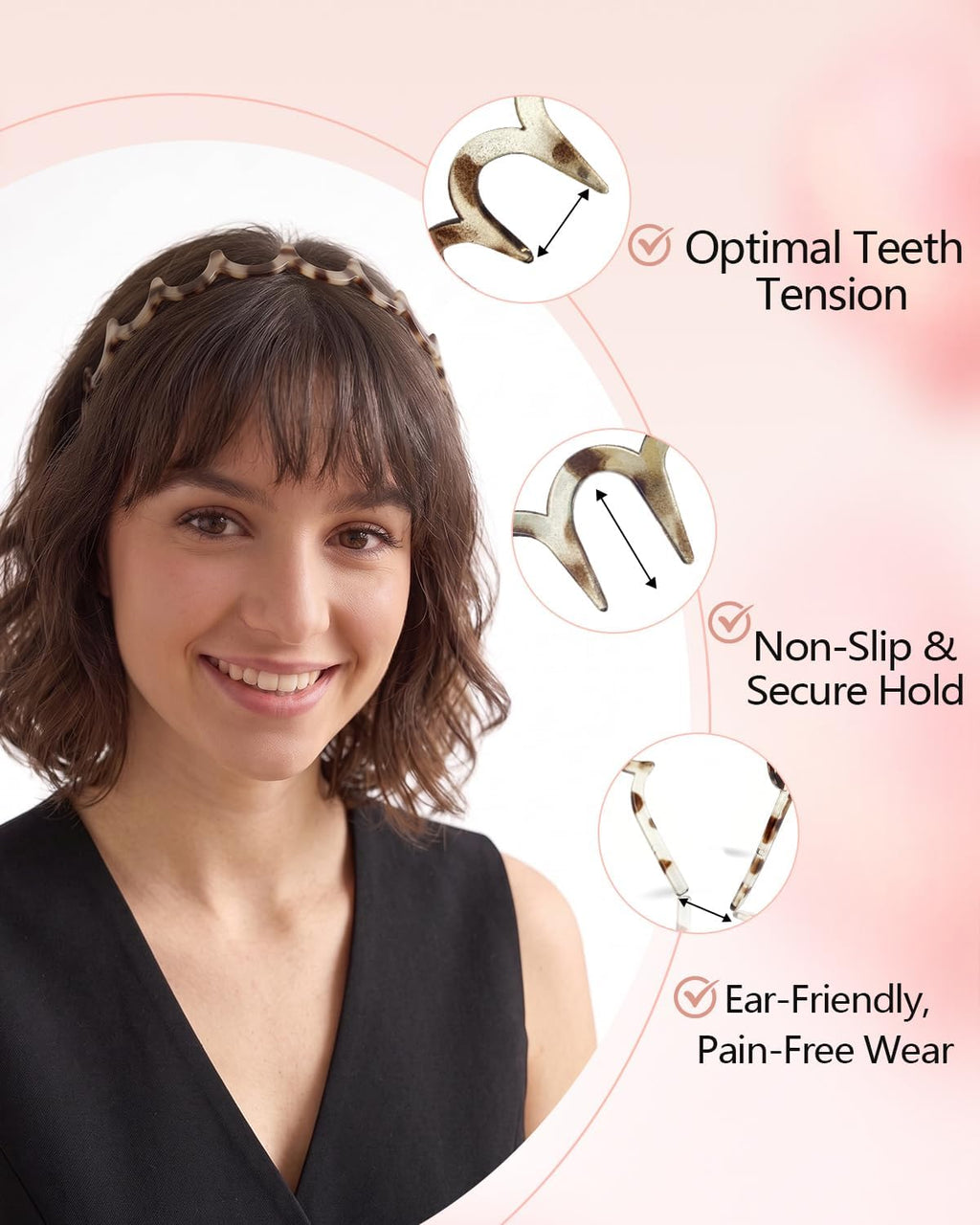 Sizobi Zig Zag Headbands for Women, Non-Slip Comb Wavy Headbands with Teeth