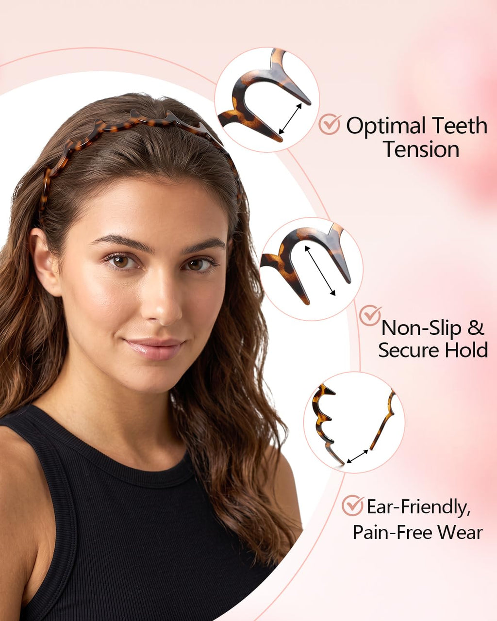 Sizobi Zig Zag Headbands for Women, Non-Slip Comb Wavy Headbands with Teeth