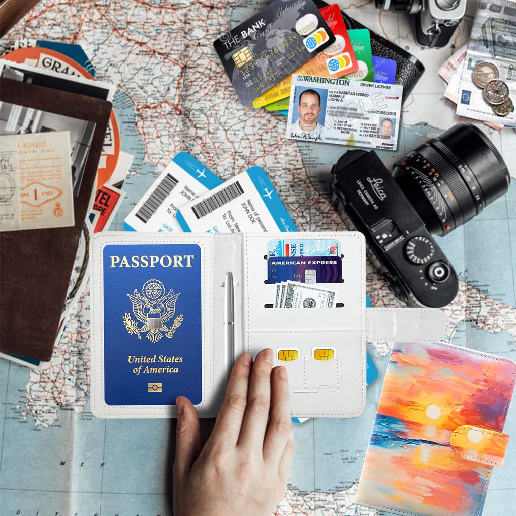 Passport Holder for Travel, RFID Passport Cover Wallet for Women Men, Leather Passport Book Card Holder Case for International Travel Must Haves Accessories, Cruise Ship Essentials Gifts
