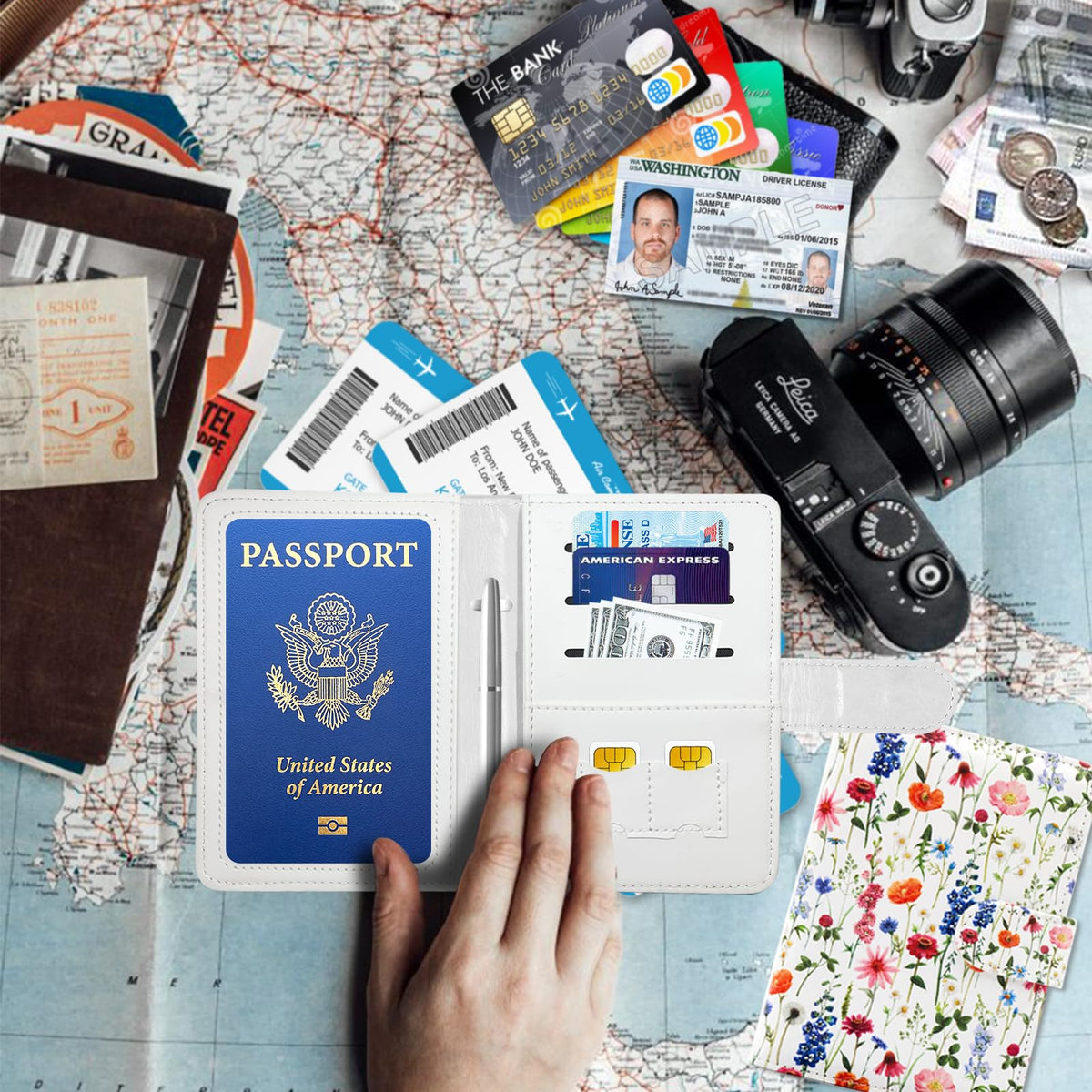 Passport Holder for Travel, RFID Passport Cover Wallet for Women Men, Leather Passport Book Card Holder Case for International Travel Must Haves Accessories, Cruise Ship Essentials Gifts