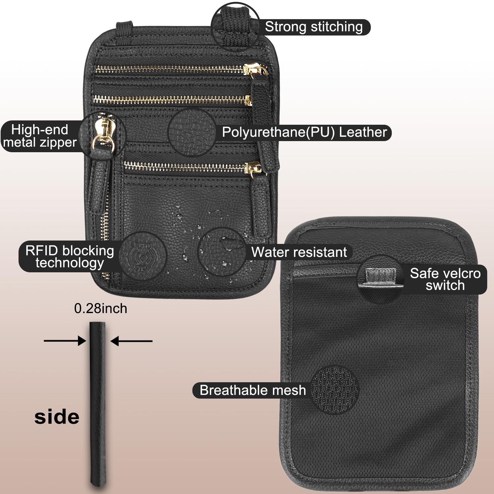Neck Wallet for Traveling Women Men, RFID Blocking Leather Travel Pouch
